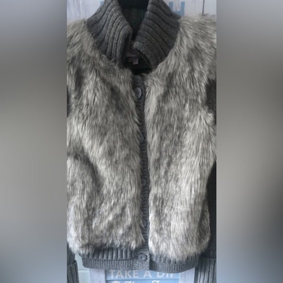 JUICY COUTURE y2K button up sweater coat or cardigan sweater wool & faux fur M - Picture 4 of 13